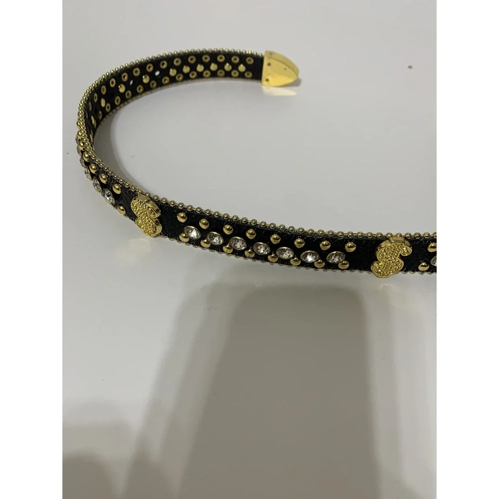ELITE PREMIUM DESIGNER BEAR BUCKLE BLACK $ RHINESTONE LEATHER KIDS BELT M (BB52)
